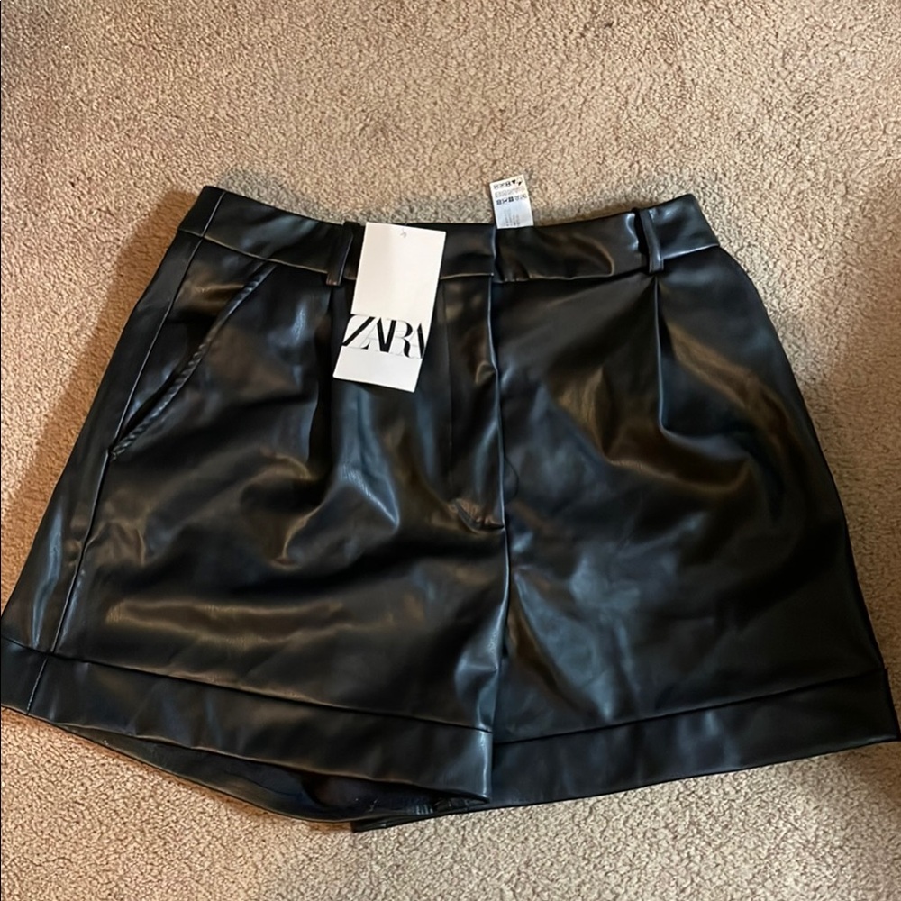 NWT Zara Black faux Leather Shorts